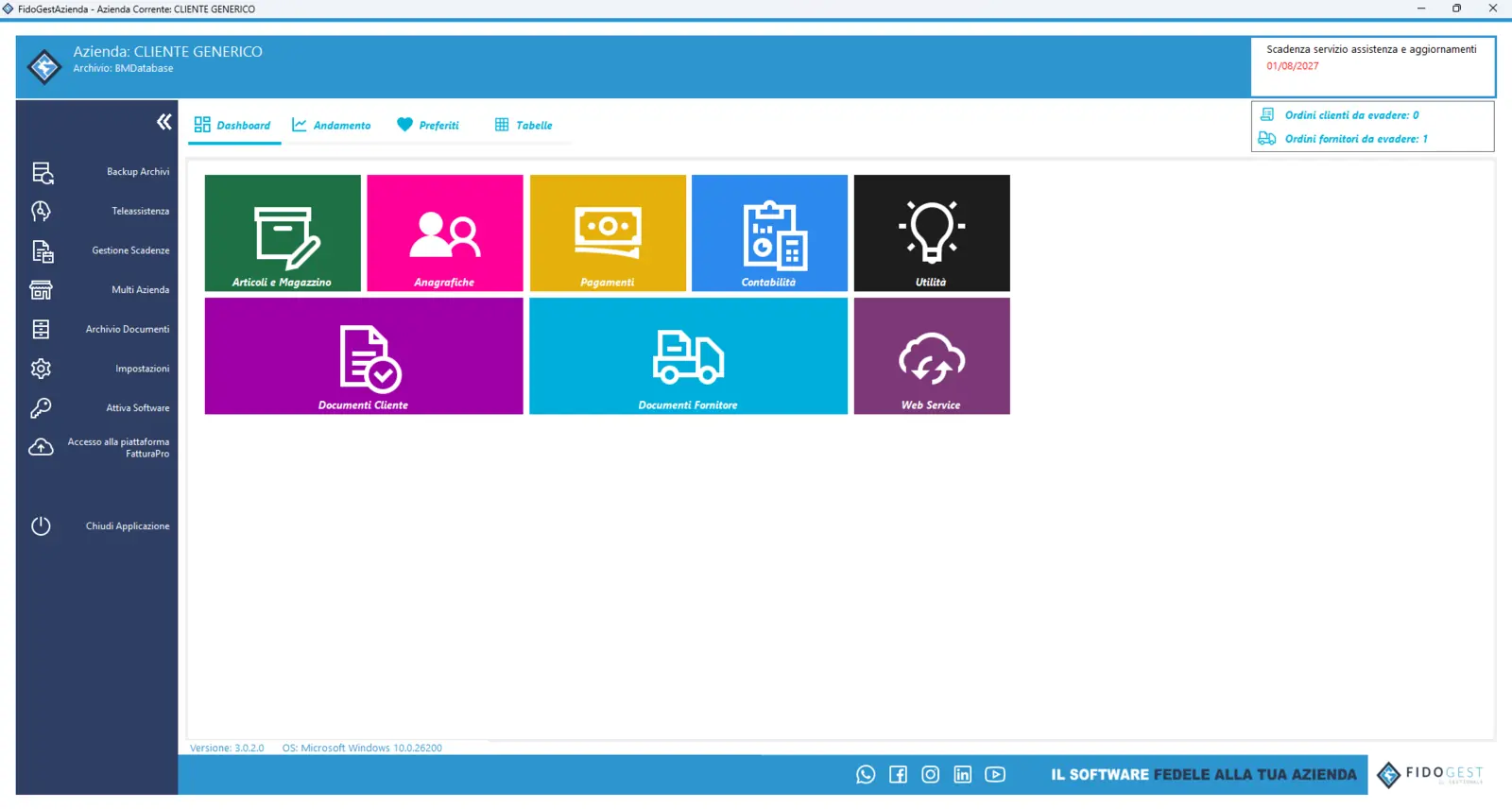 Dashboard del software gestionale Fidogest Azienda