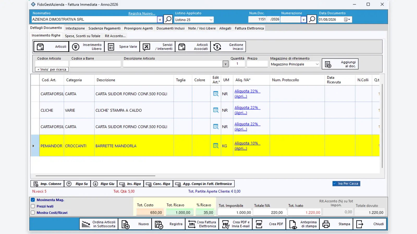 fidogest-azienda-fattura-demo-web Creazione di una fattura con il software gestionale Fidogest Azienda